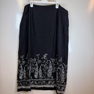 Silk Lore Skirt Womens 3X Black Floral Silk Maxi Elastic Waist Lined Boho